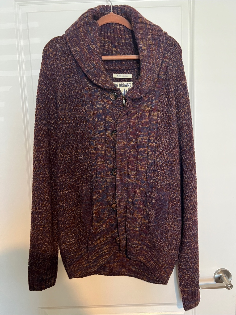 Maje Brown Multicolor Shawl-Collar Button Cardigan